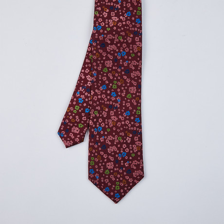 Multi Flower Silk Woven Tie // Burgundy
