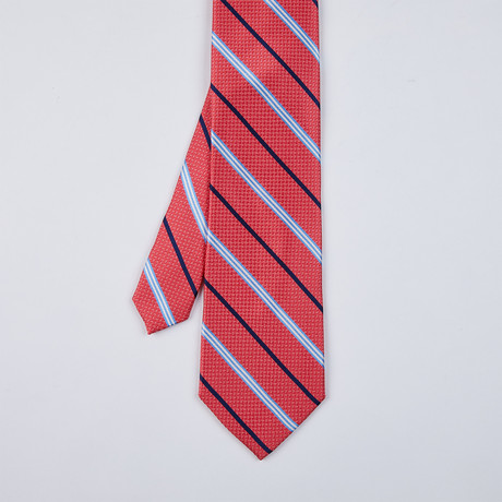 Classic Thin Stripe Silk Woven Tie // Coral/Navy