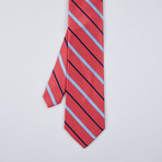 Classic Thin Stripe Silk Woven Tie // Coral/Navy