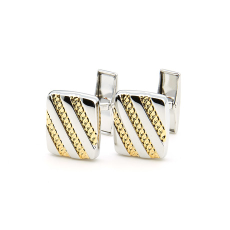 Textured Lines Rounded Square Cufflink // Sliver + gold