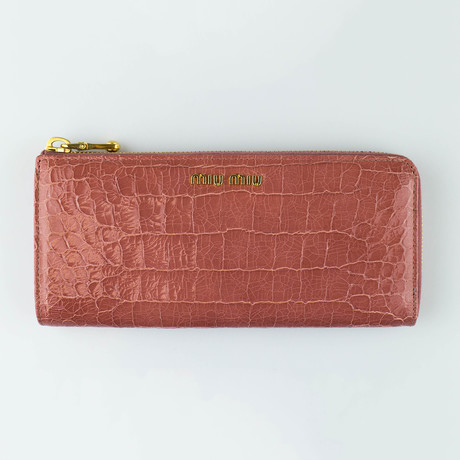 Miu Miu // Embossed Crocodile Leather Continental Wallet // Pink