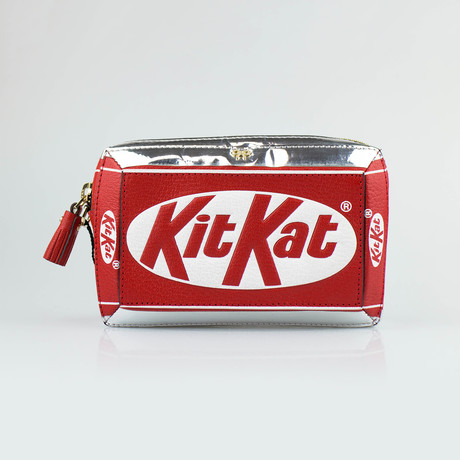 Anya Hindmarch // Leather Kit Kat Clutch // Silver + Red