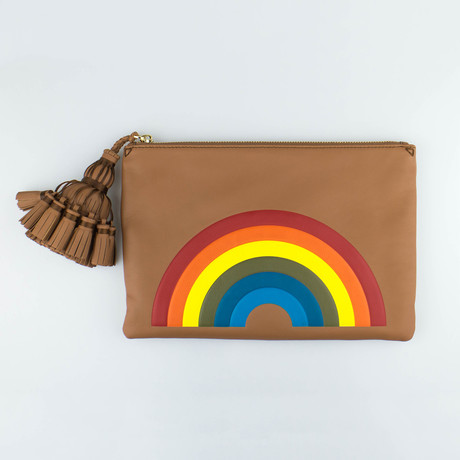 Anya Hindmarch // Georgiana Rainbow Striped Clutch // Brown