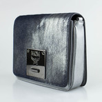 MCM // Mona Distressed Leather Small Handbag // Blue + Silver