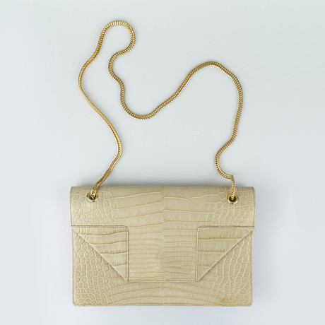 Saint Laurent Paris // Crocodile Shoulder Clutch Bag // Beige