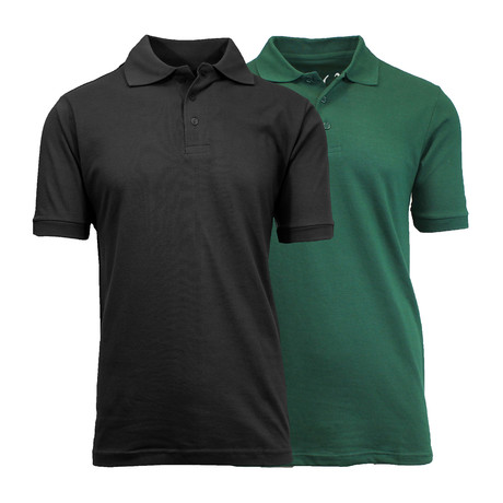 2-Pack Pique Polo // Black + Forest Green (S)