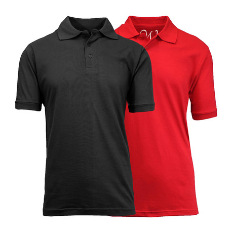 2-Pack Pique Polo // Black + Red (S)