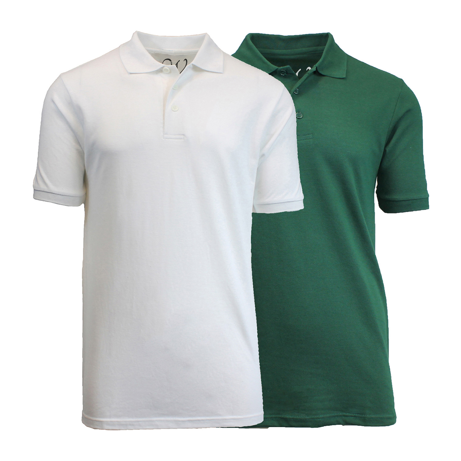 2 Pack Pique Polo  White Forest  Green  S Ethan 