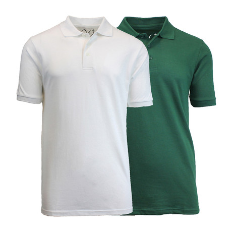 2-Pack Pique Polo // White + Forest Green (S)