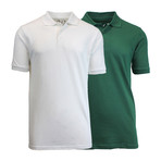 2-Pack Pique Polo // White + Forest Green (L)