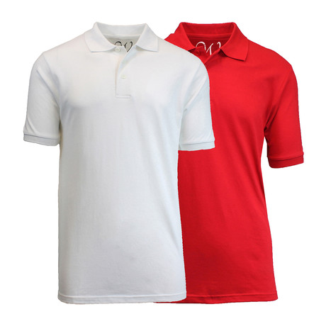 2-Pack Pique Polo // White + Red (S)