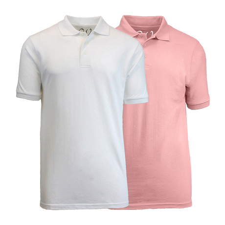 2-Pack Pique Polo // White + Pink (S)