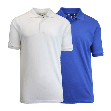 2-Pack Pique Polo // White + Royal Blue (S)