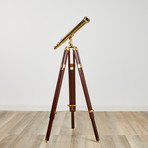 44" Polished Brass Telescope + Teak Tripod Stand