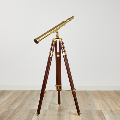 44" Polished Brass Telescope + Teak Tripod Stand