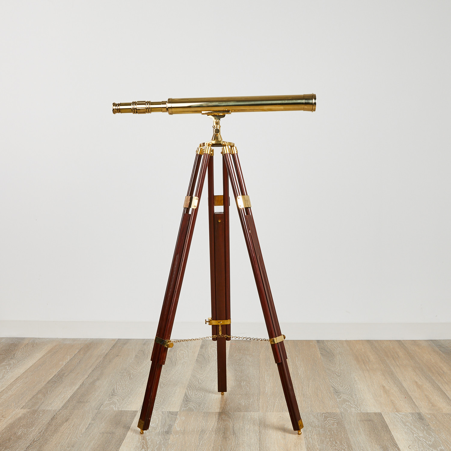 44" Polished Brass Telescope + Teak Tripod Stand Brass Binnacle