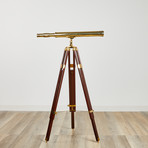 44" Polished Brass Telescope + Teak Tripod Stand