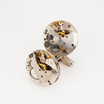 Circular Watch Gear Cufflinks // Silver