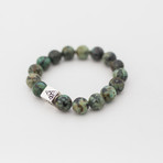 African Turquoise + Silver Bead Bracelet // 12MM // Turquoise + Silver (X-Small // 6.5")