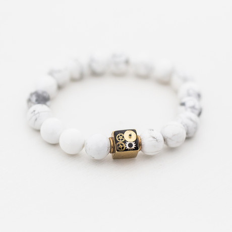 Howlite + Brass Bead Bracelet // White + Gold (X-Small (Fits Wrist Sizes 6"-6.5"))