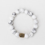 Howlite + Brass Bead Bracelet // 12MM // White + Silver (X-Small // 6.5")