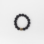 Lava + Brass Bead Bracelet // 12MM // Black + Brass (X-Small // 6.5")