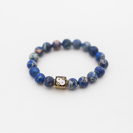 Regalite + Brass Bead Bracelet // Blue + White + Brass (X-Small // 6.5")