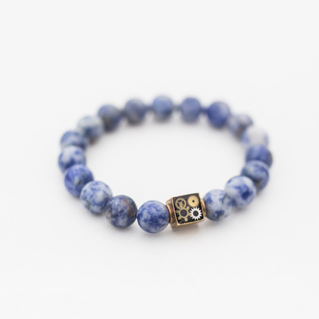 Sodalite + Brass Bead Bracelet // Blue + White + Brass (X-Small // 6.5")