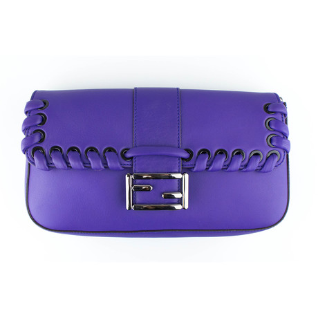 Leather Weave Baguette Shoulder Bag // Purple