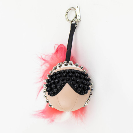 Karlito Leather Studded Fur Handbag Key Charm // Pink