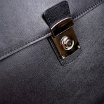 Italian Saffiano Leather Double Gusset Briefcase // Black