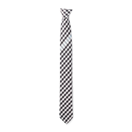 Bias Gingham + Contrast Stripe Tie // Black + White + Light Blue