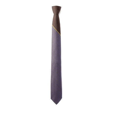Patterned Squares + Contrast Stripes Tie // Purple + Brown