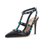 Valentino // Rockstud Rolling Turquoise Stone Slingbacks // Black (Euro: 34)