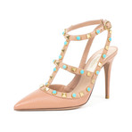 Valentino // Rockstud Rolling Turquoise Stone Heels // Beige (Euro: 34)