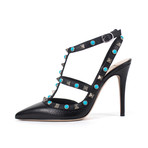 Valentino // Rockstud Rolling Turquoise Stone Slingbacks // Black (Euro: 34)