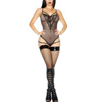 Micro Net Bodysiuit + Lace Contrast And Strappy Detail (S-M)