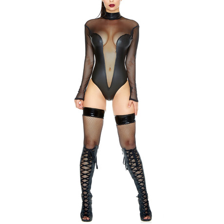 Long Sleeve Micro Net Bodysuit + Plunging Perf Contrast (XS-S)