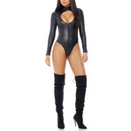 Perforated Mock Neck Bodysuit + Chest Cutout (XS-S)