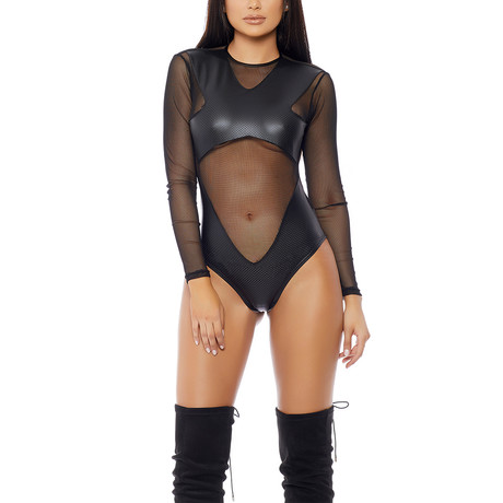 L/S Micro Net Bodysuit + Perforated "X" Contrast (XS-S)
