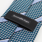 Ermenegildo Zegna // Striped Basketweave Silk Tie // Teal + Blue