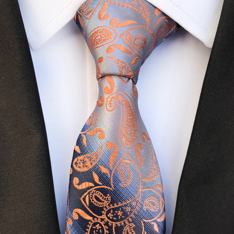 Arthur Paisley Silk Tie // Silver + Orange