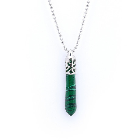 Malachite Pendant Necklace // Green + Silver