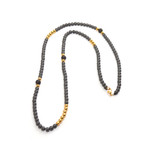 Matte Pyrite + Black Cubic Zirconia Necklace + Wrap Bracelet // Gray