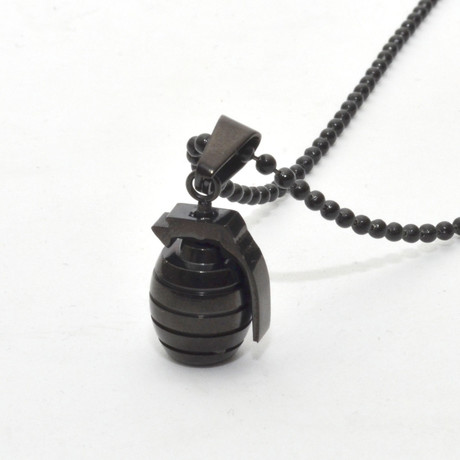 Grenade Pendant Necklace // Black