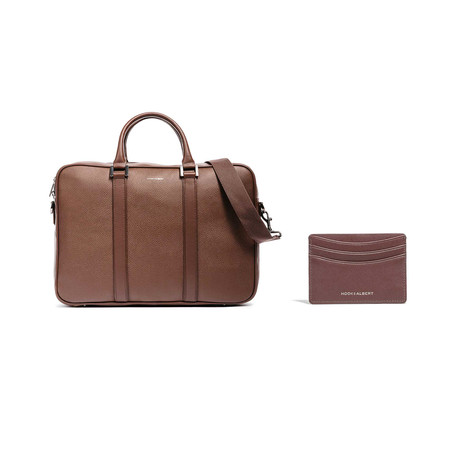 Leather Briefcase + Card Holder // Brown