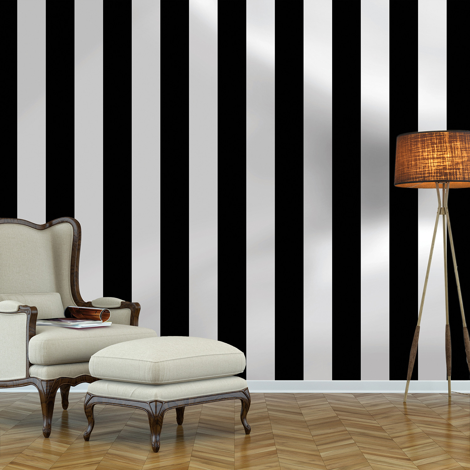 Stripes Black & White // Self-Adhesive Wallpaper // Repeel - Tempaper