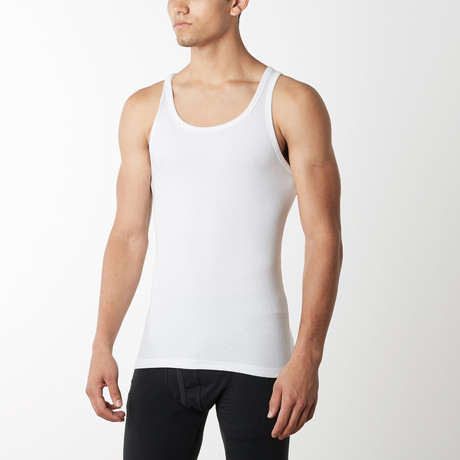 Mens Cotton Ribbed Tank // White Traditional (S)