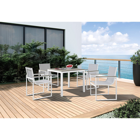 Renava // Gulf Outdoor White + Grey Dining Table Set