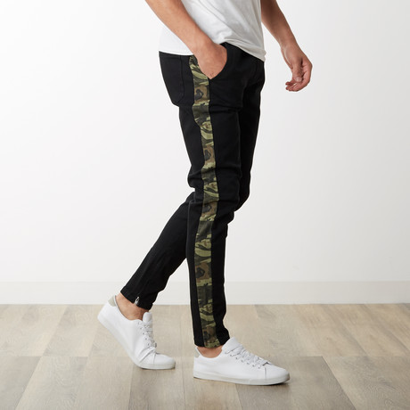 Striped Camo Ankle Zip Pants // Black + Camo (XL)